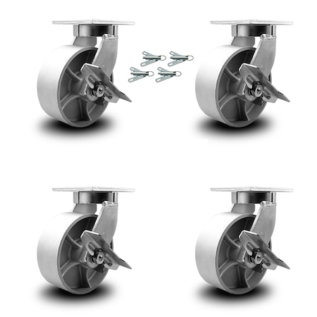 Service Caster 8 Inch Heavy Duty Semi Steel Cast Iron Caster Set with Brake and Swivel Lock SCC-KP92S830-SSR-SLB-BSL-4